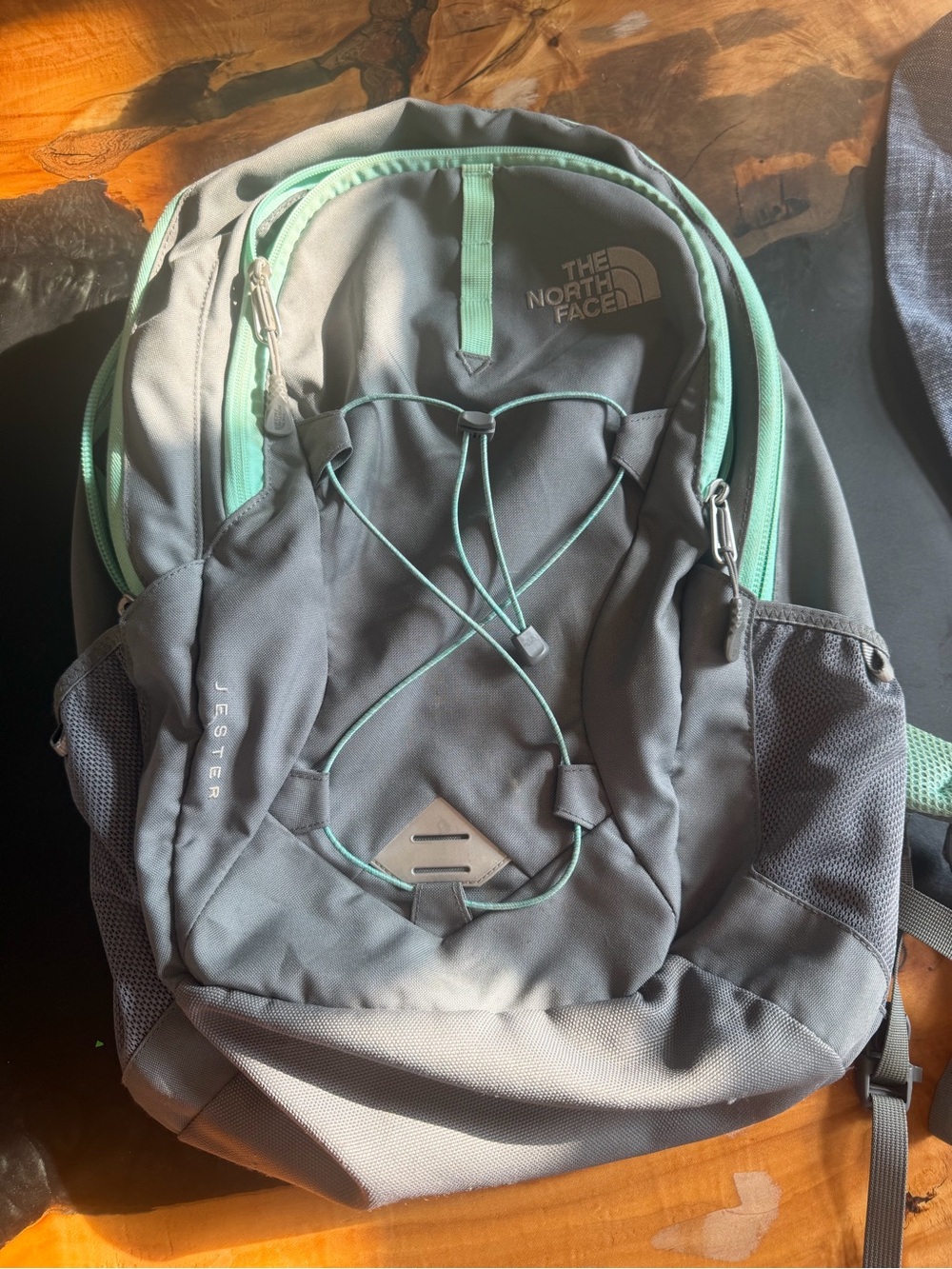 The North Face grey and mint Backpack